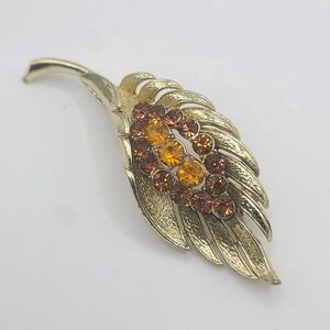 Vintage BSK Brooch Rhinestone Orange‎ Fall Autumn Signed